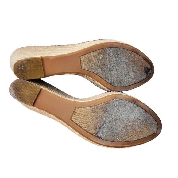 BCBG Size 8.5 Floral Satin Wedge Espadrille Sandal Jute Peep Toe Brunch Coastal - Picture 8 of 8